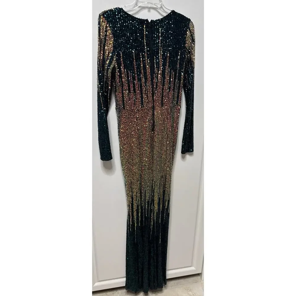 Fashion Nova Sequin Gown v-neckline long sleeves Chasing Dreams Maxi XL NWT - Picture 6 of 9